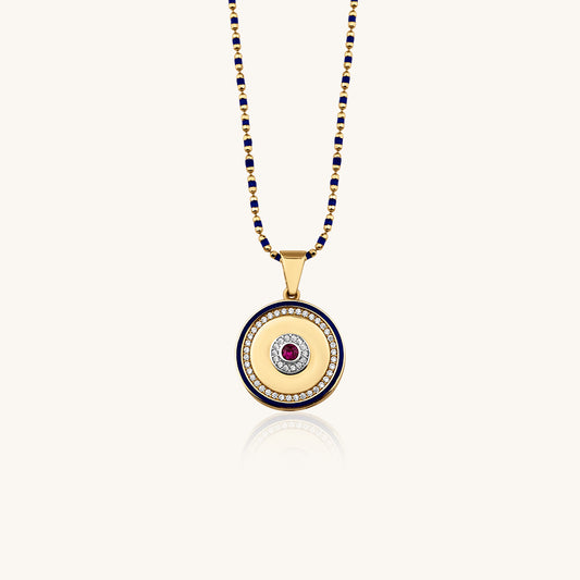 Gold Necklace with Navy Blue Enamel