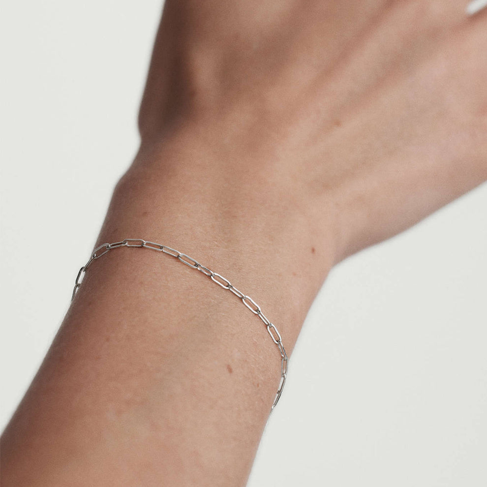 Paperclip Chain White Gold Bracelet